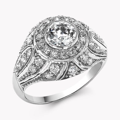 Retro Old Cut 0.90ct Diamond Bombé Ring in Platinum