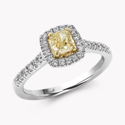 Celestial 0.54ct Fancy Yellow Diamond Cluster Ring - Claw Setting in Platinum and 18ct Yellow Gold