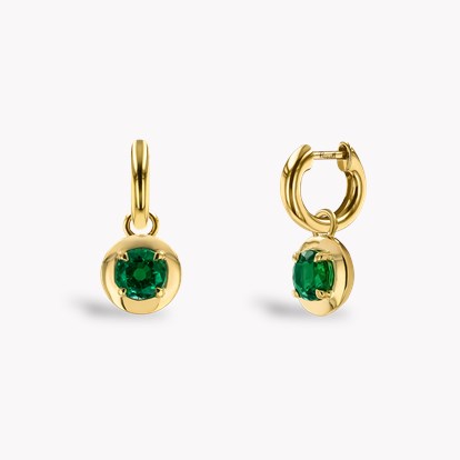 Skimming Stone Brilliant Cut 1.05ct Emerald Drop Earrings in 18ct Yellow Gold