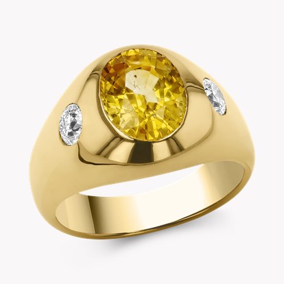 Oval Cut Yellow Sapphire and Diamond Bombe Ring in 18ct Yellow Gold