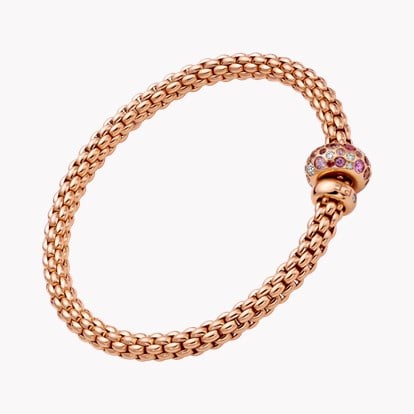 Fope Solo Flex'It Diamond and Pink Sapphire Bracelet 0.28ct in 18ct Rose Gold