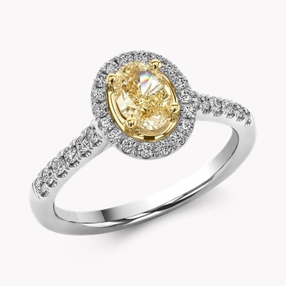 Fancy Yellow Diamond Cluster Ring - 2mm Width 0.61ct in Platinum and 18ct Yellow Gold