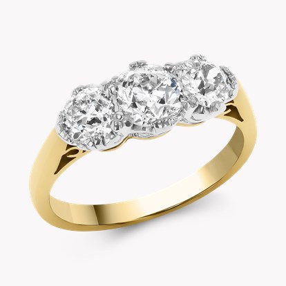 Old Cut Diamond Three Stone Ring in 18ct Yellow Gold