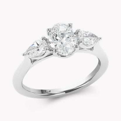 Oval and Pearshaped Three Stone Diamond Ring - 1.9mm Width 1.00ct in Platinum