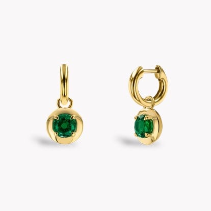 Skimming Stone Brilliant Cut 1.05ct Emerald Drop Earrings in 18ct Yellow Gold