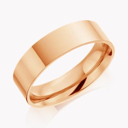 6mm Flat Court Wedding Ring in 18CT Rose Gold