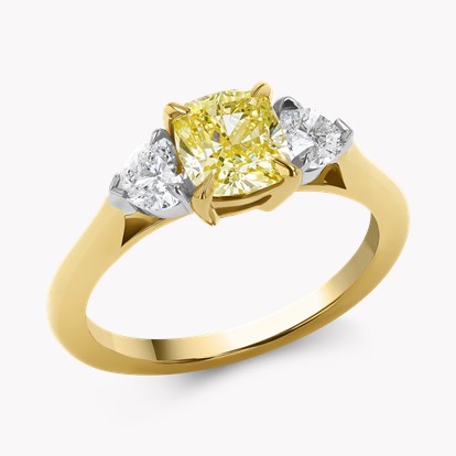 Venus Setting 1.21ct Fancy Yellow Diamond Three Stone Ring in 18ct Yellow Gold and Platinum