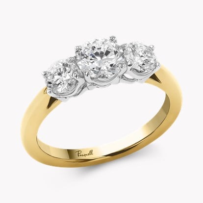 Classic 1.38ct Diamond Three Stone Ring in 18ct Yellow Gold and Platinum