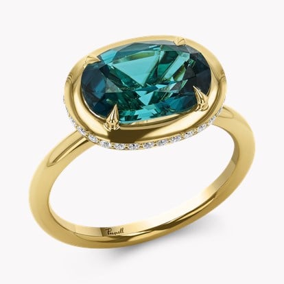 Skimming Stone 3.13ct Namibian Tourmaline and Diamond Ring in 18ct Yellow Gold