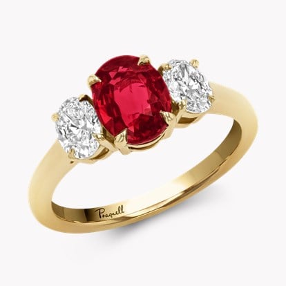 Mozambique 1.53ct Ruby and Diamond Three Stone Ring in 18ct Yellow Gold