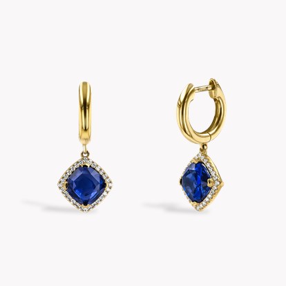 Madagascan 2.37ct Sapphire and Diamond Cluster Drop Earrings in 18ct Yellow Gold