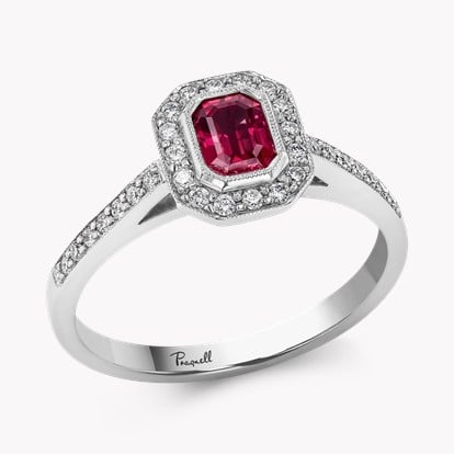 Octagonal Cut Ruby Ring 0.50ct in 18ct White Gold