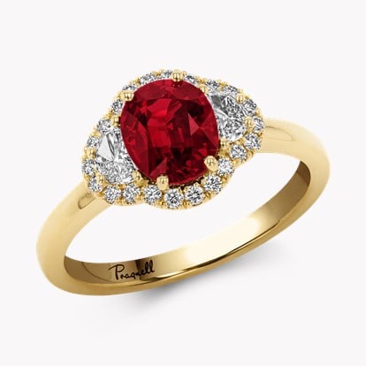 Mozambique 1.41ct Vivid Red Ruby and Diamond Cluster Ring in 18ct Yellow Gold