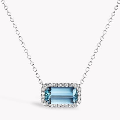 Emerald Cut 2.07ct Lukusuzi Aquamarine and Diamond Pendant in 18ct White Gold 