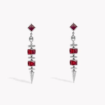 Carré Cut 7.85ct Ruby and Diamond Drop Earrings in 18ct White Gold and Platinum