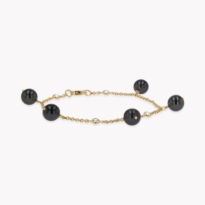 Tahitian Pearl and Diamond Bracelet in 18ct Yellow Gold 