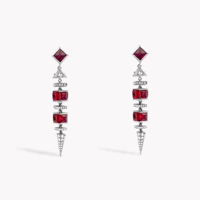 Carré Cut 7.85ct Ruby and Diamond Drop Earrings in 18ct White Gold and Platinum