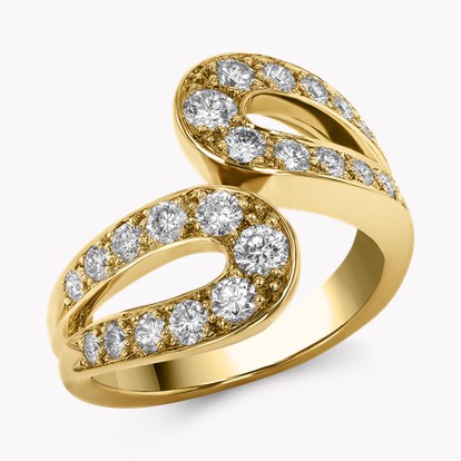 1970s Boucheron Loop Style Diamond Crossover Ring in 18ct Yellow Gold