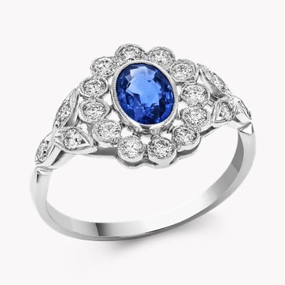 Oval Cut 1.00ct Sapphire and Diamond Cluster Ring in Platinum