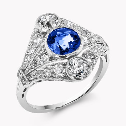 Edwardian Sapphire and Diamond Cluster Ring in Platinum