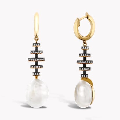 Natural Pearl & Diamond Drop Earrings 0.99ct in 18ct Rose Gold