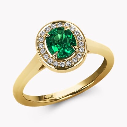 Classic 0.70ct Emerald and Diamond Cluster Ring in 18ct Yellow Gold