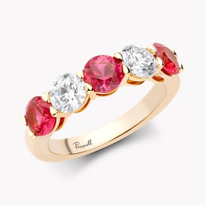 Five Stone Ruby and Diamond Ring 2.50ct in 18ct Rose Gold