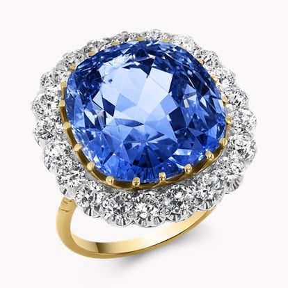 Sri Lankan 37.09ct Sapphire and Diamond Cluster Ring in 18ct Yellow and White Gold