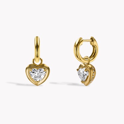 Skimming Stone 1.41ct Heartshape Diamond Drop Hoop Earrings in 18ct Yellow Gold