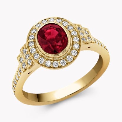 Mozambique 1.61ct Ruby and Diamond Cluster Ring in 18ct Yellow Gold