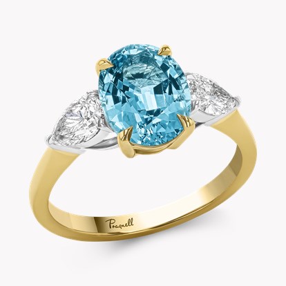 Oval Cut 2.12ct Lukusuzi Aquamarine and Diamond Ring in 18ct Yellow Gold and Platinum