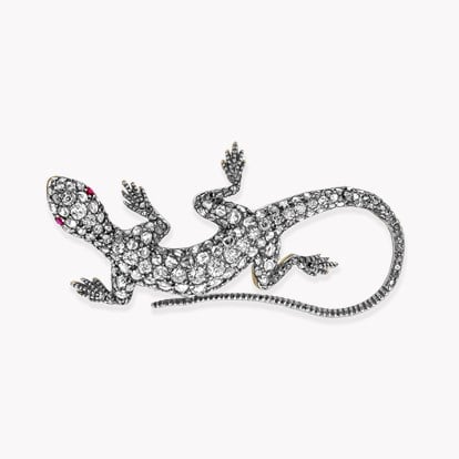 Victorian Diamond Salamander Brooch in 14ct Yellow Gold and Silver ...