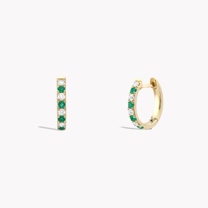 Emerald & Diamond Half Hoop Earrings 0.48ct in 18ct Yellow Gold