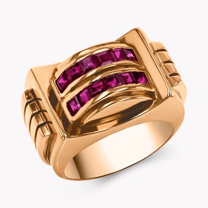 Retro Two Row Ruby Dress Ring in 9ct Rose Gold