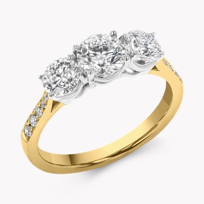 0.80ct Diamond Three-Stone Ring Yellow Gold and Platinum Duchess Setting