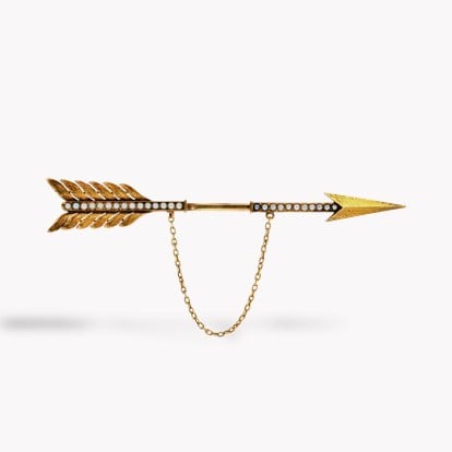 Victorian Pearl Set Arrow Brooch in 18ct Yellow Gold