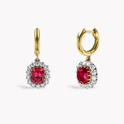 Cushion Cut 2.89ct Pink Spinel and Diamond Cluster Earrings in 18ct Yellow Gold