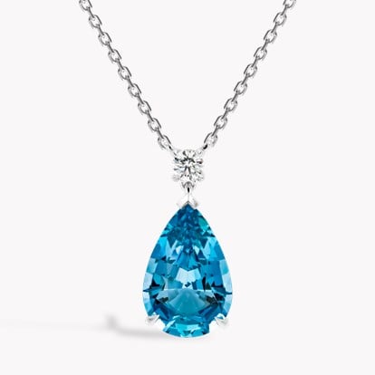 Pear Shaped 11.15ct Lukusuzi Aquamarine and Diamond Pendant in 18ct White Gold 