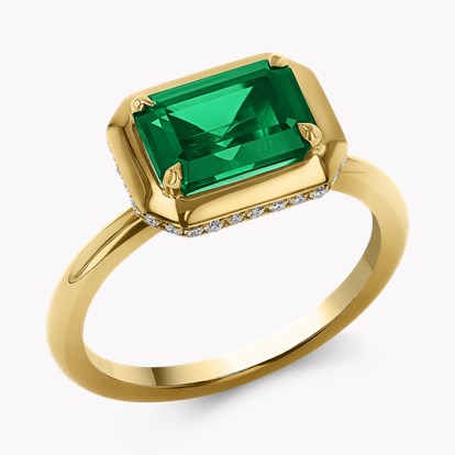 Skimming Stone 1.98ct Emerald and Diamond Solitaire Ring in 18ct Yellow Gold