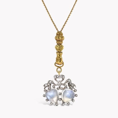 Belle Époque Heart Shaped 2.70ct Moonstone Pendant in 18ct White and Yellow Gold and Platinum 