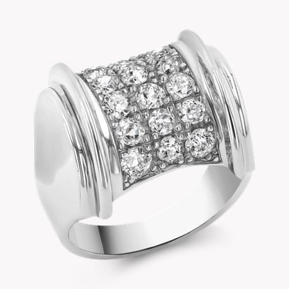 Art Deco Brilliant Cut Diamond Bombe Ring in 18ct White Gold