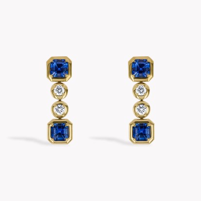 Masterpiece Skimming Stone 4.43ct Sapphire and Diamond Drop Earrings in 18ct Yellow Gold