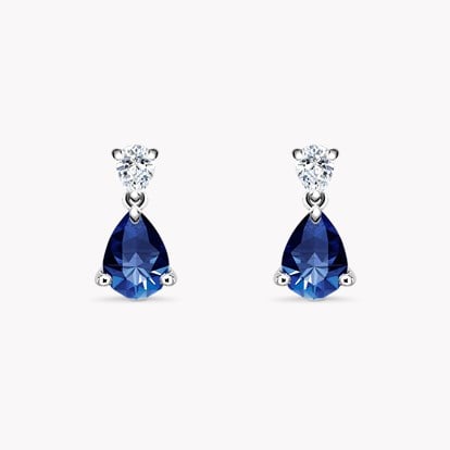 Pear Shaped Blue Sapphire Earrings 1.76ct in White Gold