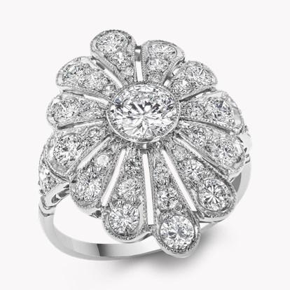 Art Deco Brilliant Cut Diamond Cluster Ring in Platinum