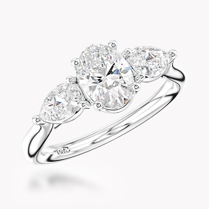 Classic 1.01ct Oval and Pearshape Diamond Three Stone Ring in Platinum