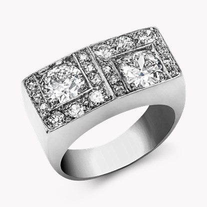 French Art Deco Rectangular Plaque Cocktail Ring 0.75ct in 18ct White Gold