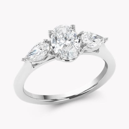 Oval and Pearshaped Three Stone Diamond Ring 0.90ct in Platinum