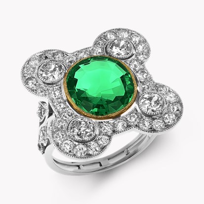 Edwardian 2.91ct Muzo Emerald and Diamond Dress Ring in Platinum