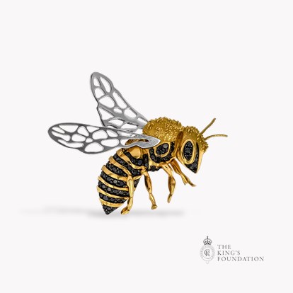 Honeycomb 0.24ct Black Diamond Bee Brooch in 18ct Yellow and White Gold