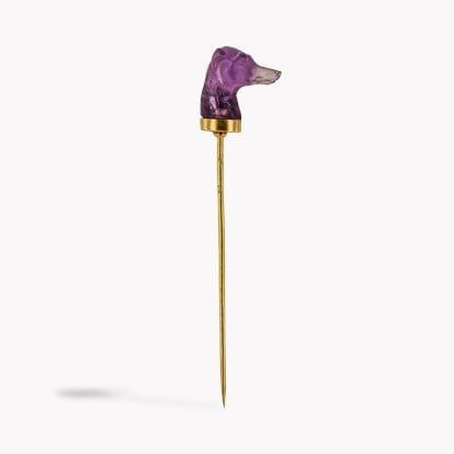 Belle Epoque Amethyst Greyhound Head Stick Pin in 18ct Yellow Gold